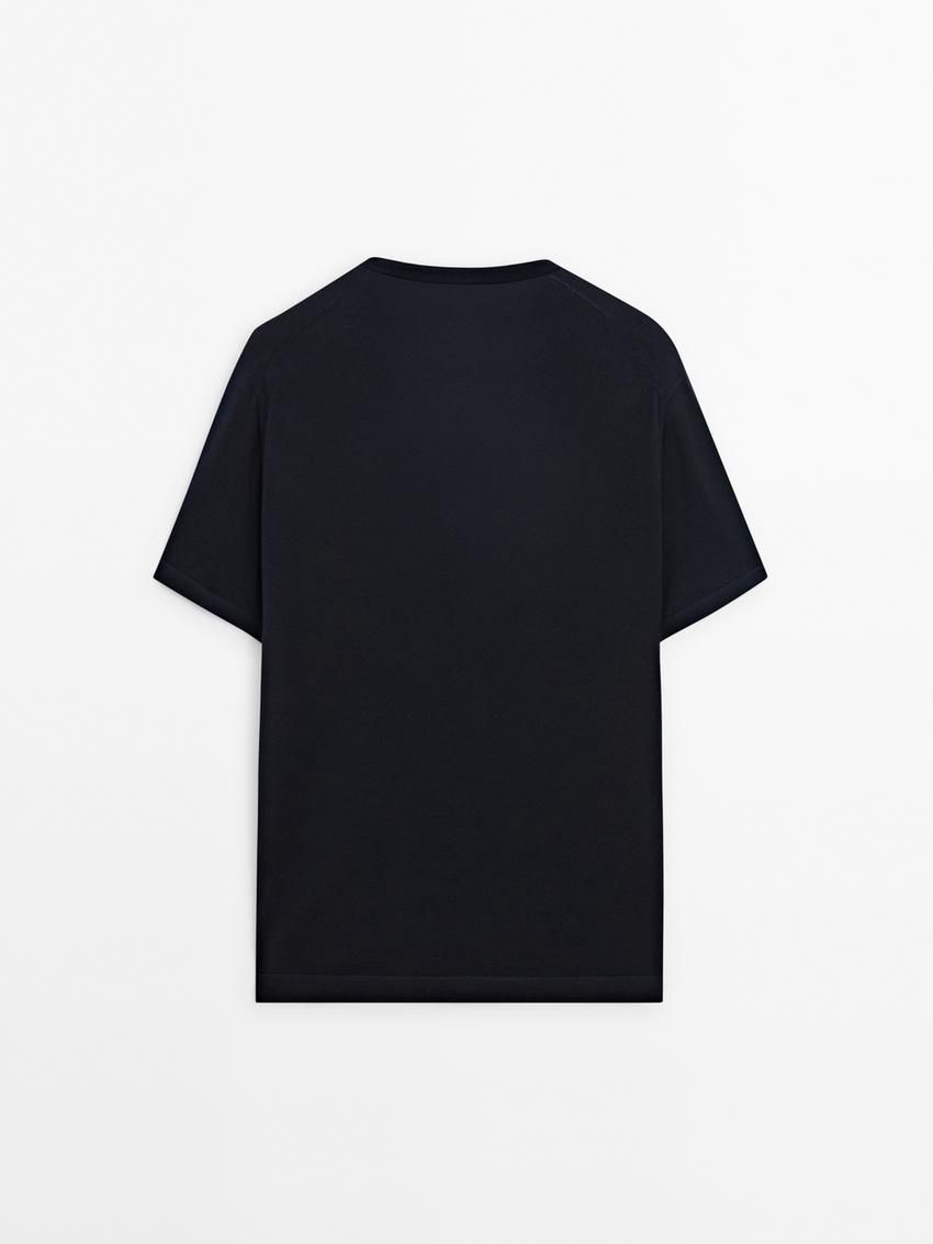 Massimo Dutti Knitted Wool Blend Men T-Shirt Navy | US-NL5978102