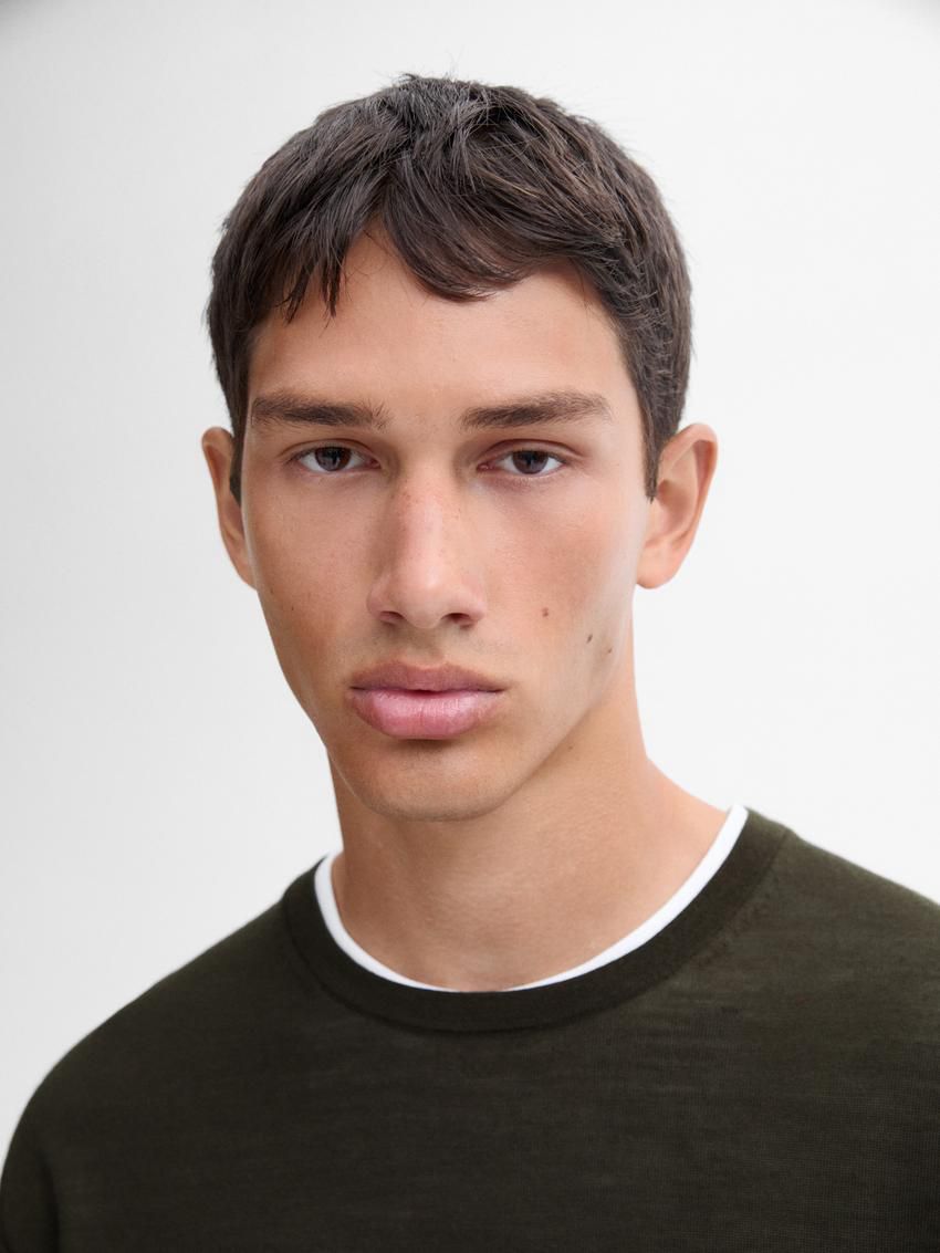 Massimo Dutti Knitted Wool Blend Men T-Shirt Dark Khaki | US-MR0469375