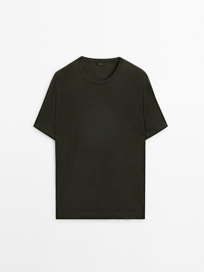 Massimo Dutti Knitted Wool Blend Men T-Shirt Dark Khaki | US-MR0469375