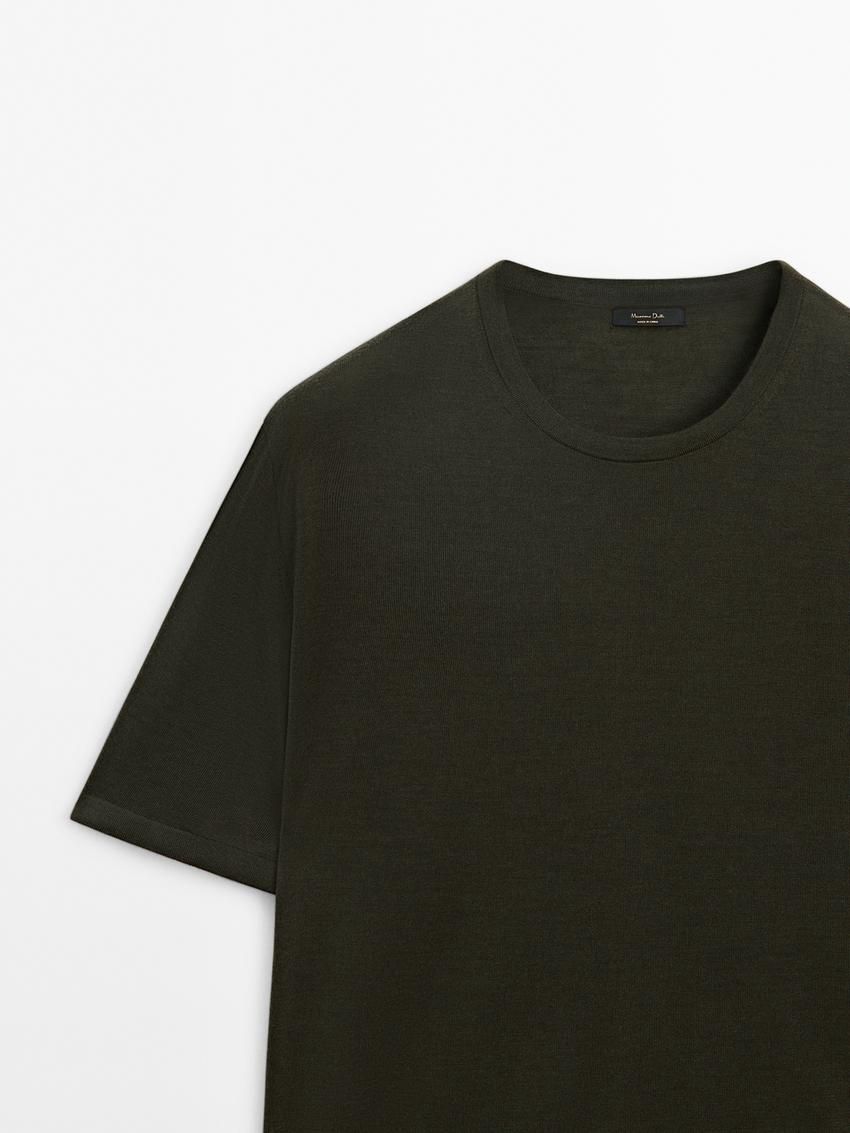 Massimo Dutti Knitted Wool Blend Men T-Shirt Dark Khaki | US-MR0469375