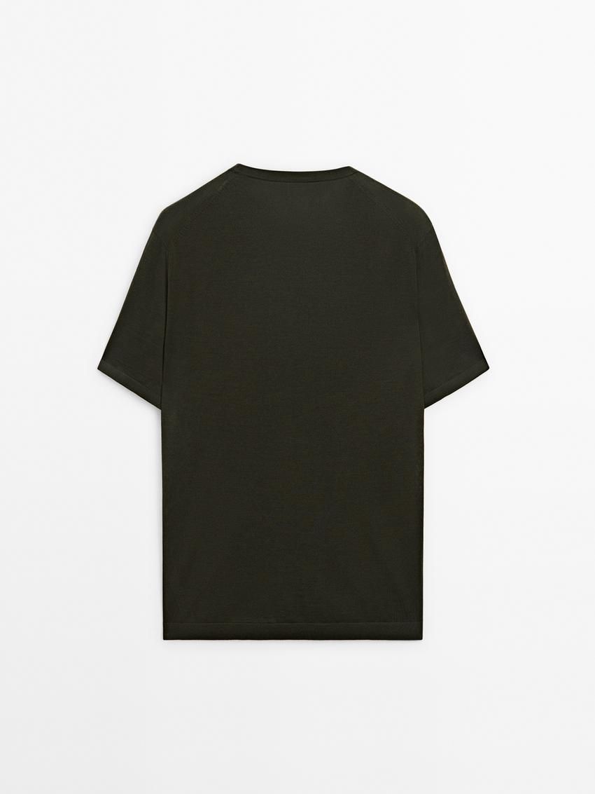 Massimo Dutti Knitted Wool Blend Men T-Shirt Dark Khaki | US-MR0469375
