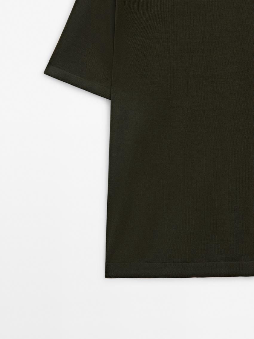 Massimo Dutti Knitted Wool Blend Men T-Shirt Dark Khaki | US-MR0469375