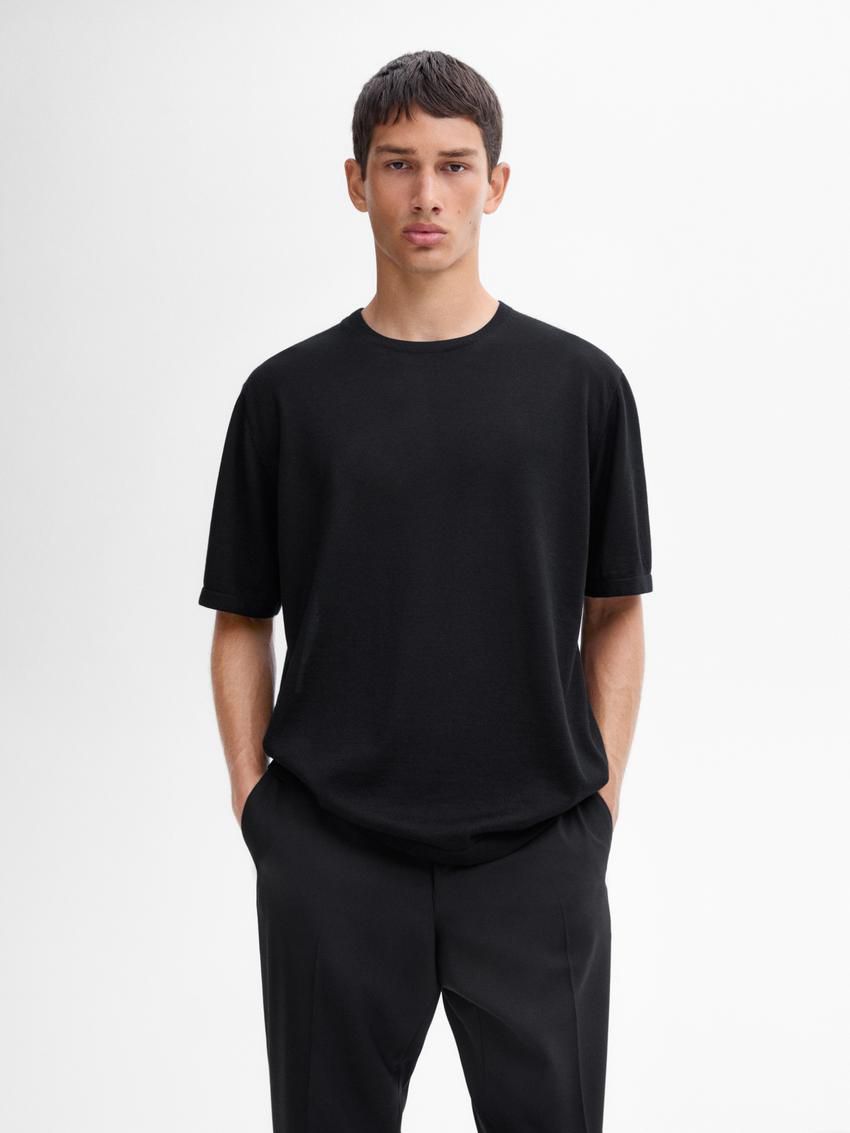 Massimo Dutti Knitted Wool Blend Men T-Shirt Black | US-VF6129374