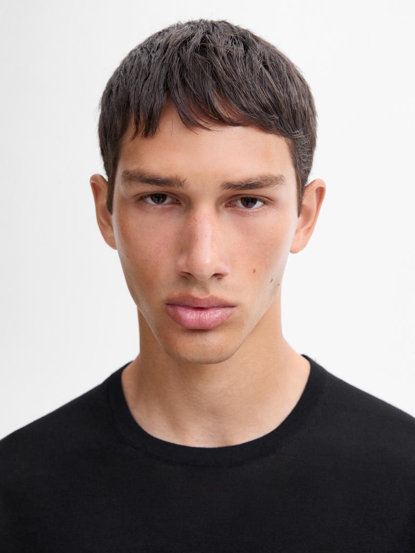 Massimo Dutti Knitted Wool Blend Men T-Shirt Black | US-VF6129374