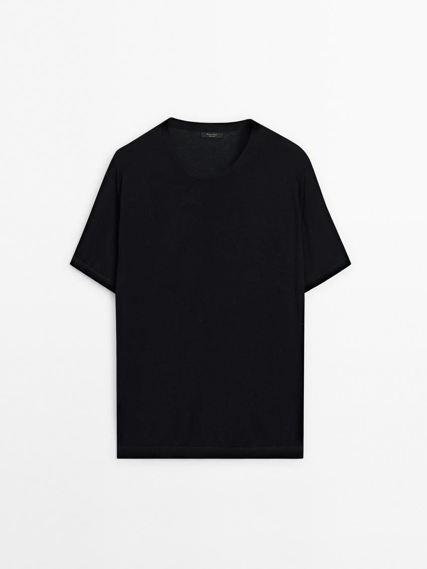 Massimo Dutti Knitted Wool Blend Men T-Shirt Black | US-VF6129374
