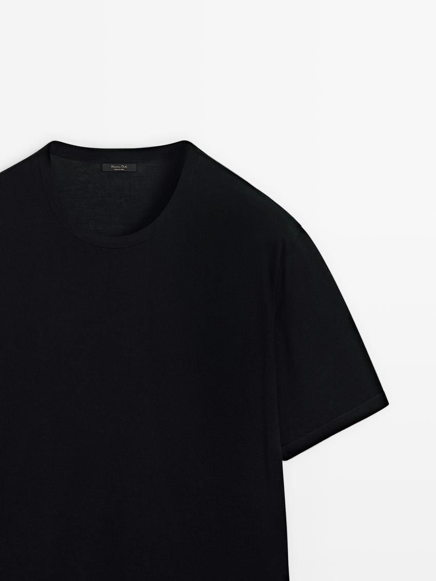 Massimo Dutti Knitted Wool Blend Men T-Shirt Black | US-VF6129374