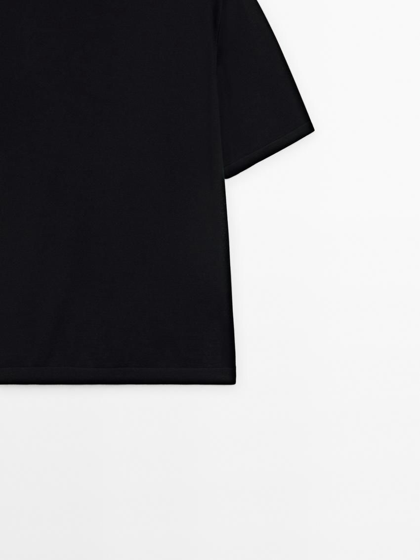 Massimo Dutti Knitted Wool Blend Men T-Shirt Black | US-VF6129374