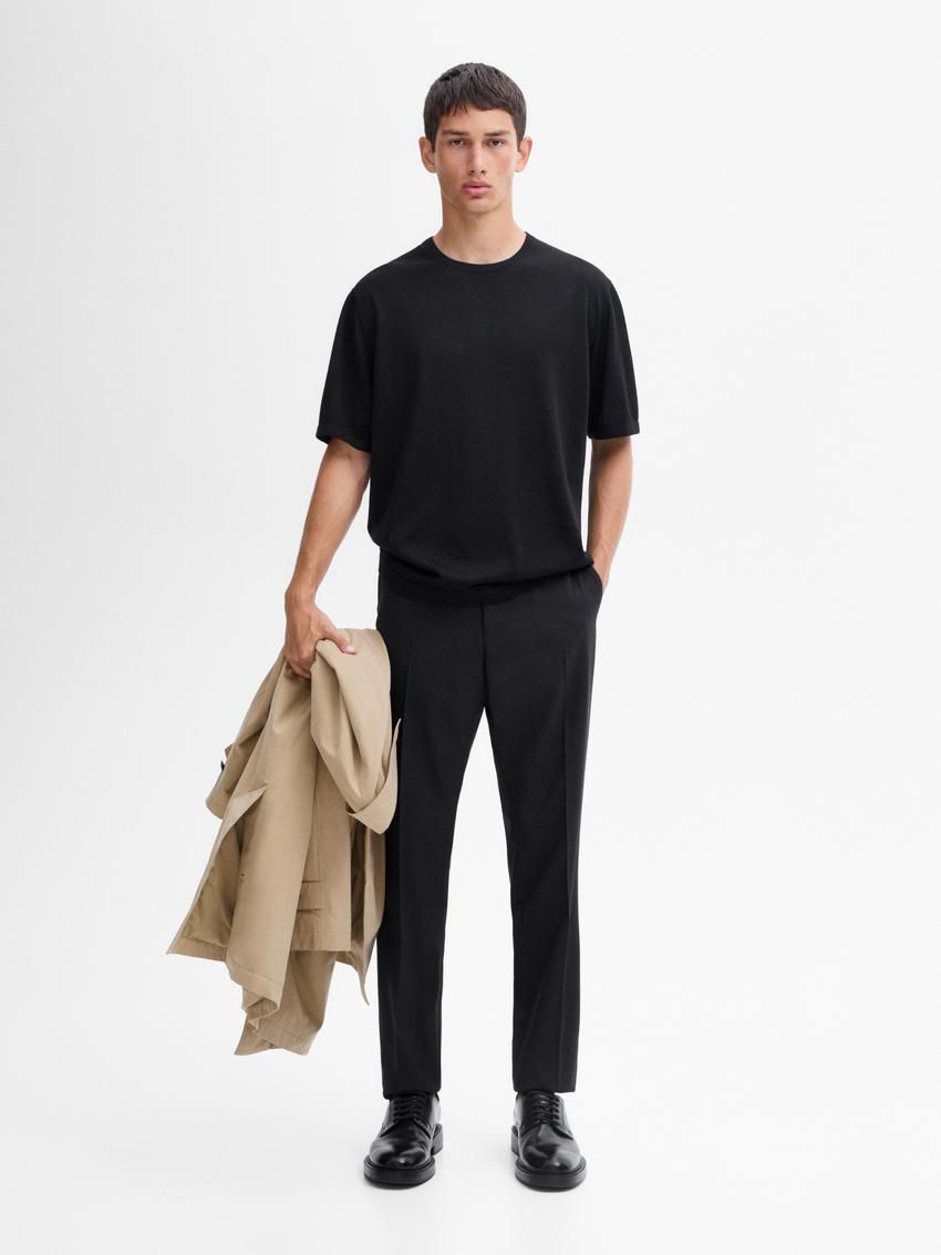 Massimo Dutti Knitted Wool Blend Men T-Shirt Black | US-VF6129374