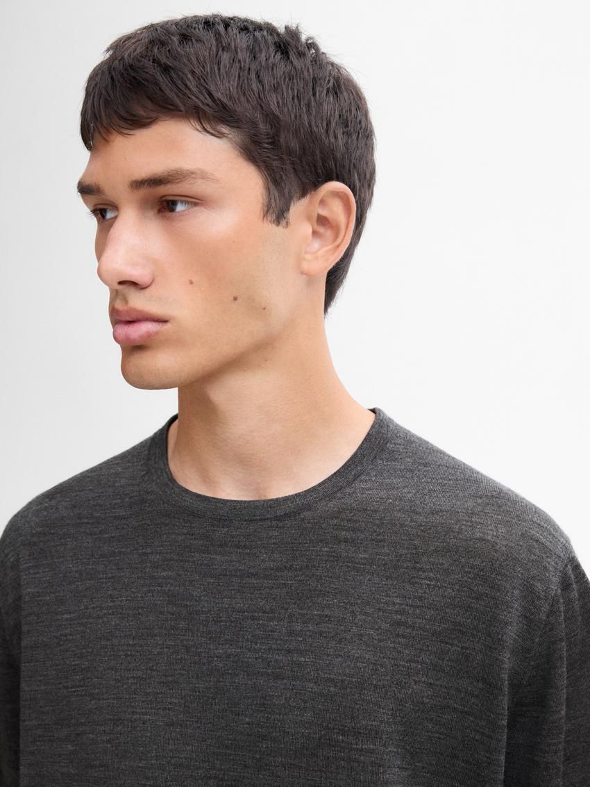 Massimo Dutti Knitted Wool Blend Men T-Shirt Dark Grey | US-MY6802314