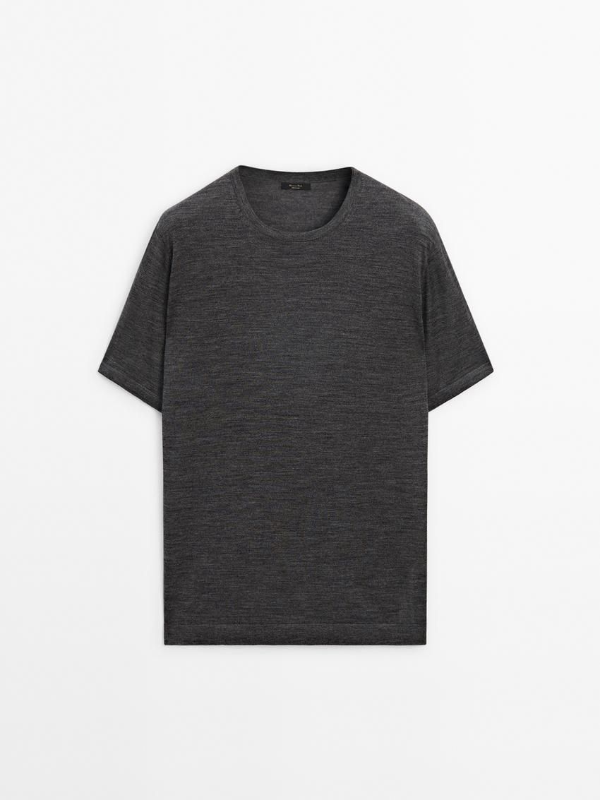 Massimo Dutti Knitted Wool Blend Men T-Shirt Dark Grey | US-MY6802314