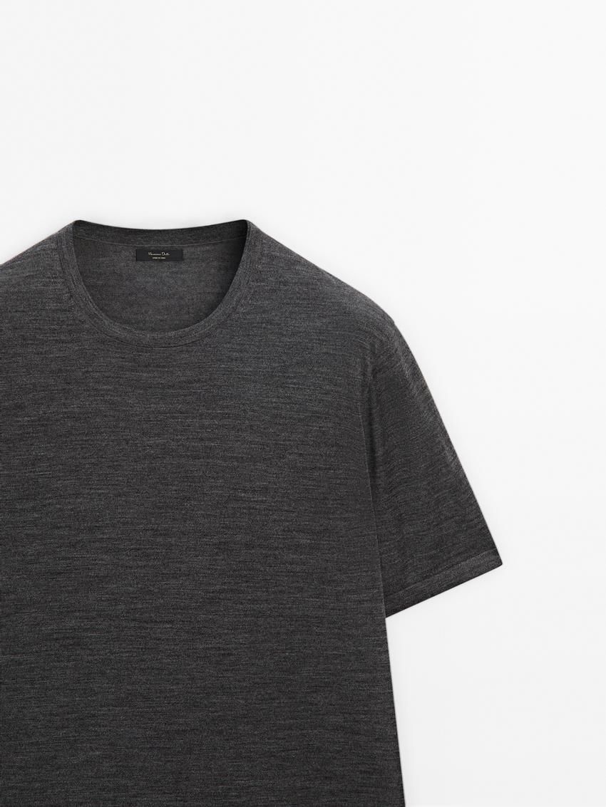 Massimo Dutti Knitted Wool Blend Men T-Shirt Dark Grey | US-MY6802314