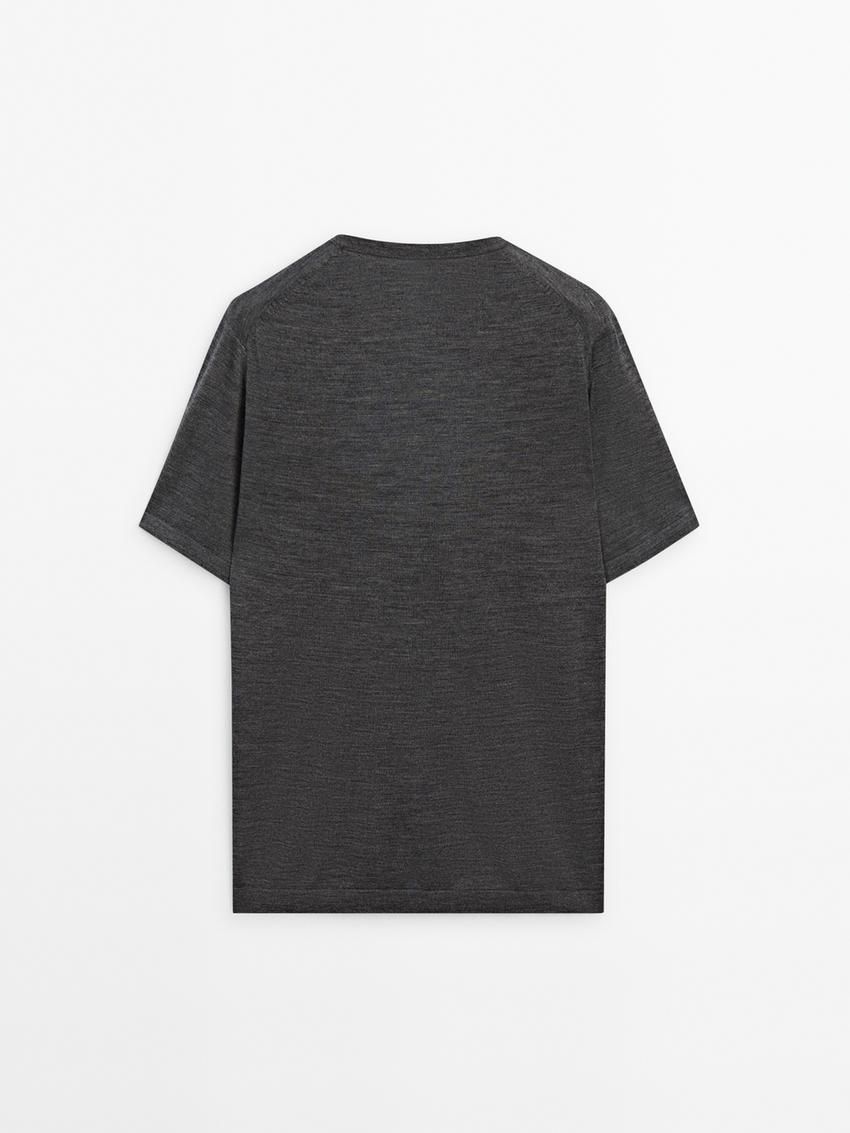Massimo Dutti Knitted Wool Blend Men T-Shirt Dark Grey | US-MY6802314