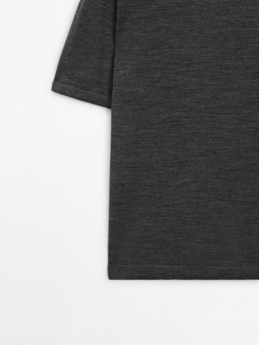 Massimo Dutti Knitted Wool Blend Men T-Shirt Dark Grey | US-MY6802314