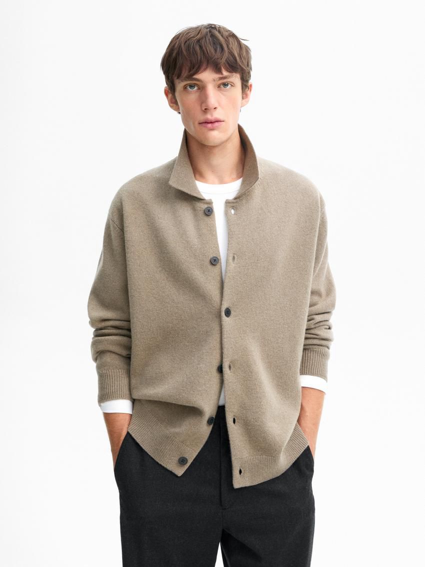 Massimo Dutti Knitted Wool Men Cardigan Khaki | US-OJ1528064