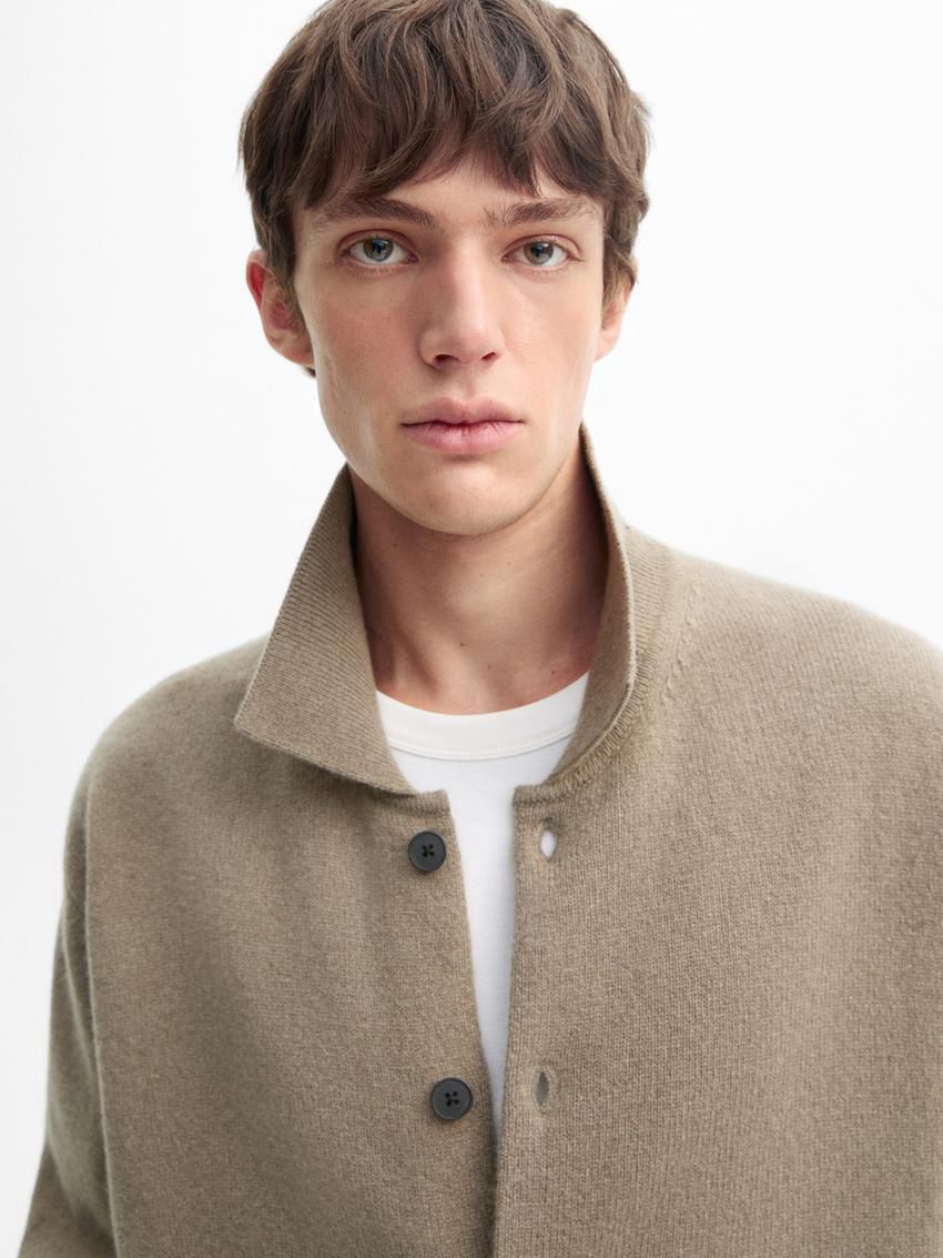 Massimo Dutti Knitted Wool Men Cardigan Khaki | US-OJ1528064