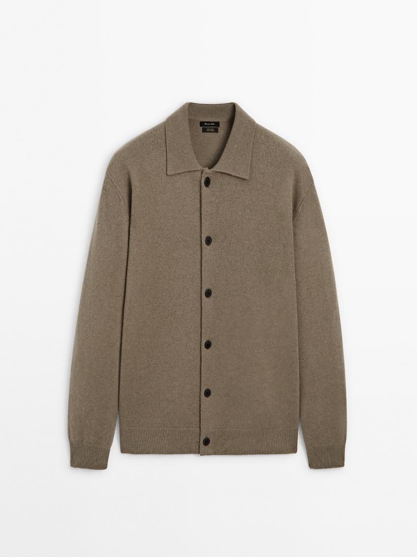 Massimo Dutti Knitted Wool Men Cardigan Khaki | US-OJ1528064