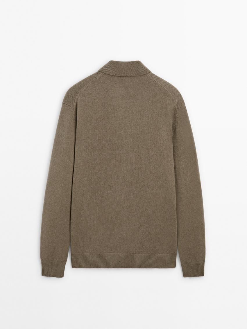 Massimo Dutti Knitted Wool Men Cardigan Khaki | US-OJ1528064