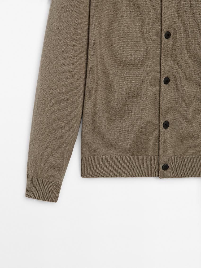 Massimo Dutti Knitted Wool Men Cardigan Khaki | US-OJ1528064