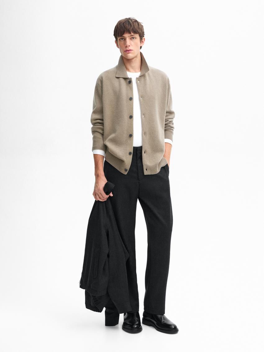 Massimo Dutti Knitted Wool Men Cardigan Khaki | US-OJ1528064