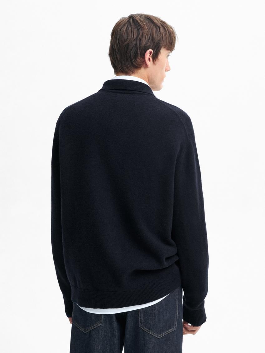 Massimo Dutti Knitted Wool Men Cardigan Navy | US-VR1789426