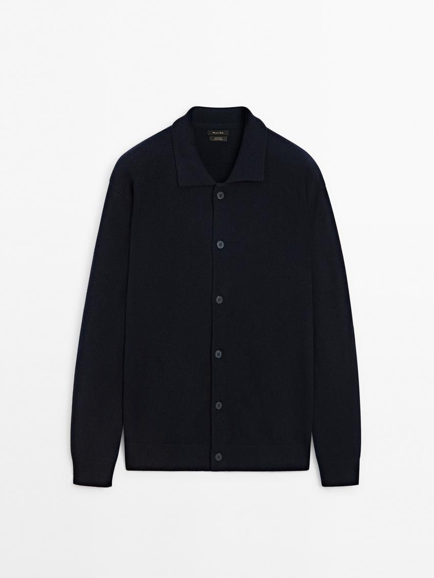 Massimo Dutti Knitted Wool Men Cardigan Navy | US-VR1789426