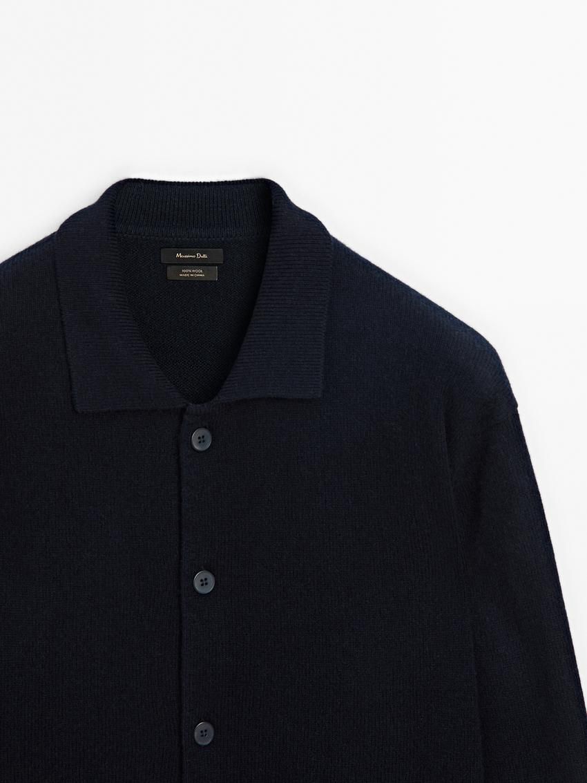 Massimo Dutti Knitted Wool Men Cardigan Navy | US-VR1789426
