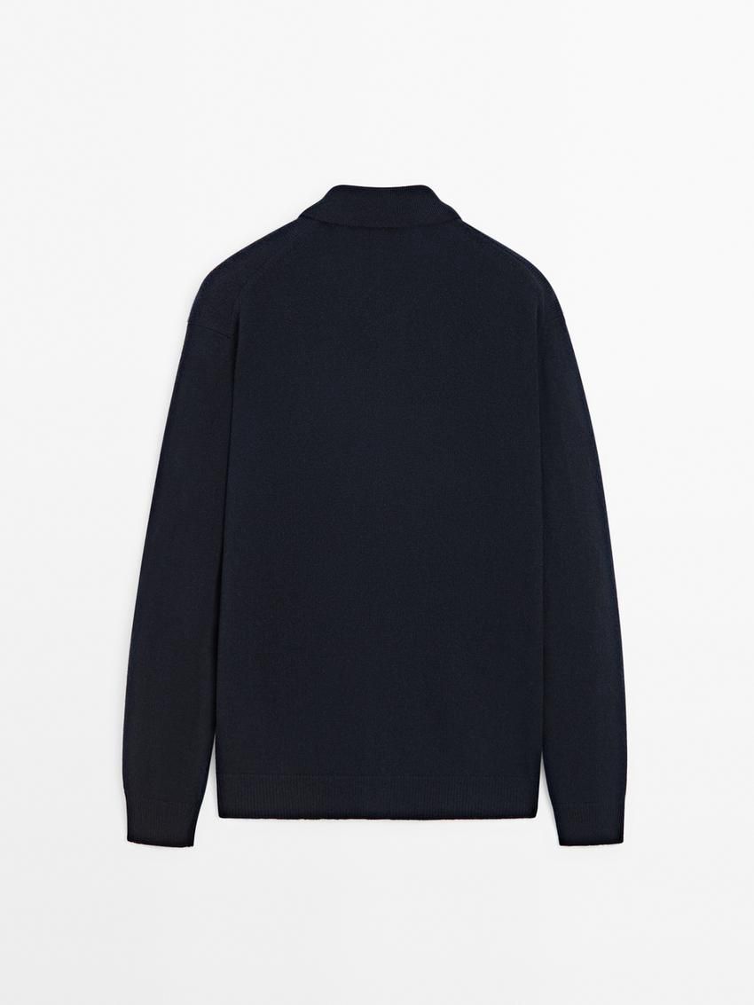 Massimo Dutti Knitted Wool Men Cardigan Navy | US-VR1789426