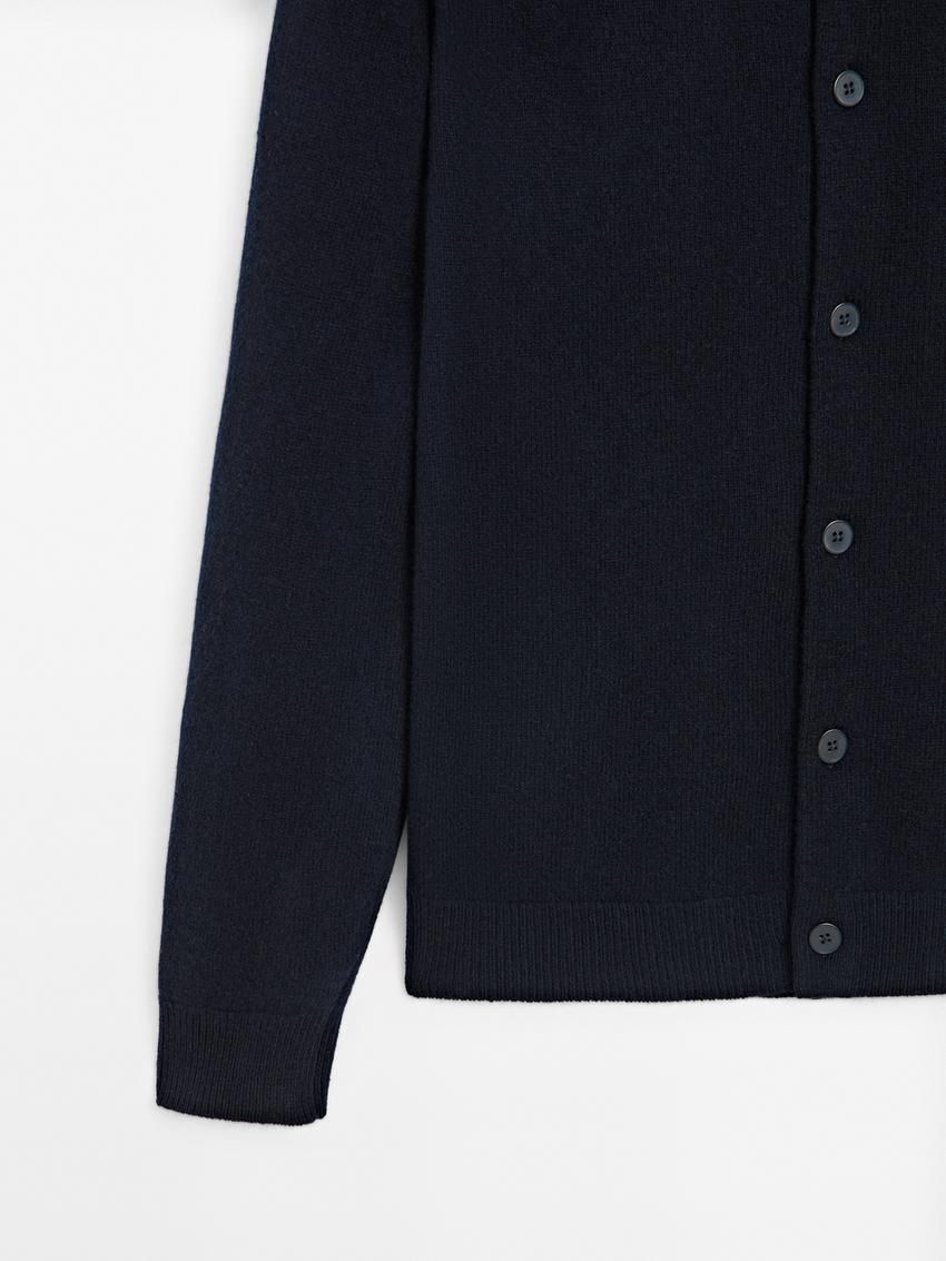 Massimo Dutti Knitted Wool Men Cardigan Navy | US-VR1789426