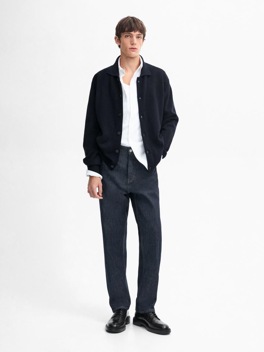 Massimo Dutti Knitted Wool Men Cardigan Navy | US-VR1789426