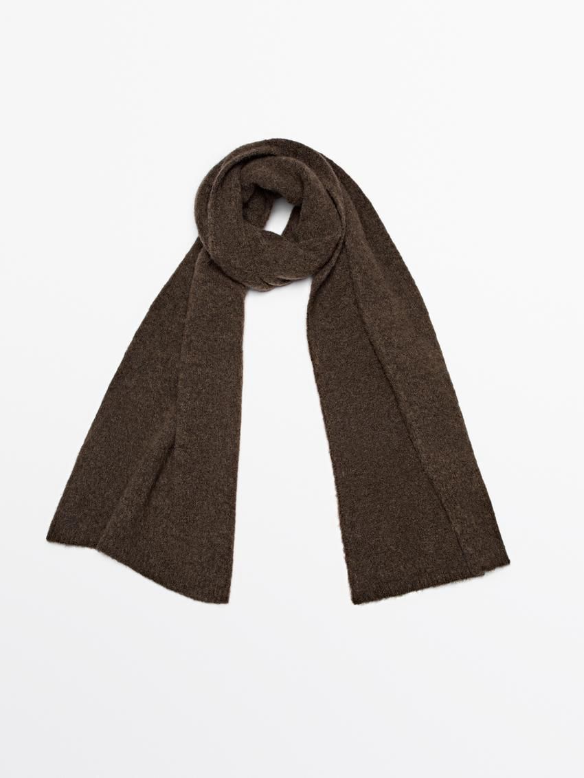 Massimo Dutti Knitted Woollen Women Scarf Dark Brown | US-UV4720319