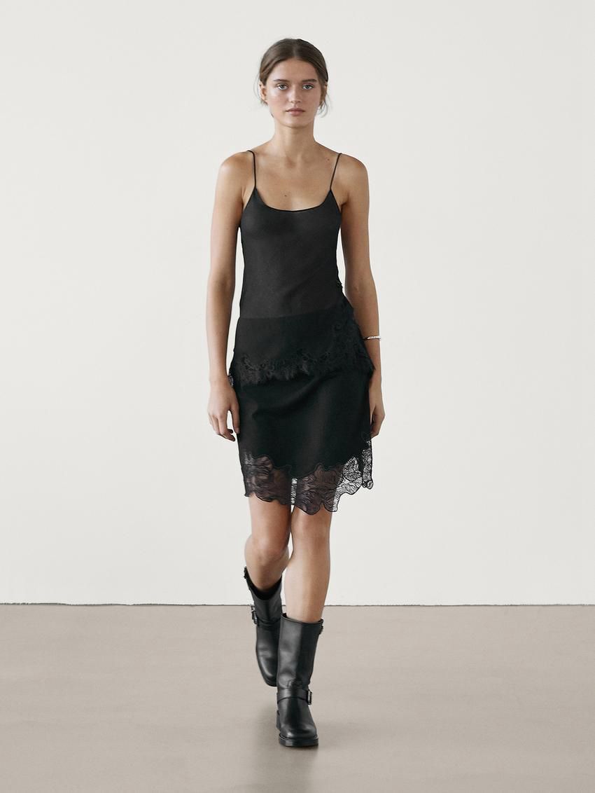 Massimo Dutti Lace-trimmed Camisole Women Top Black | US-JS1654980