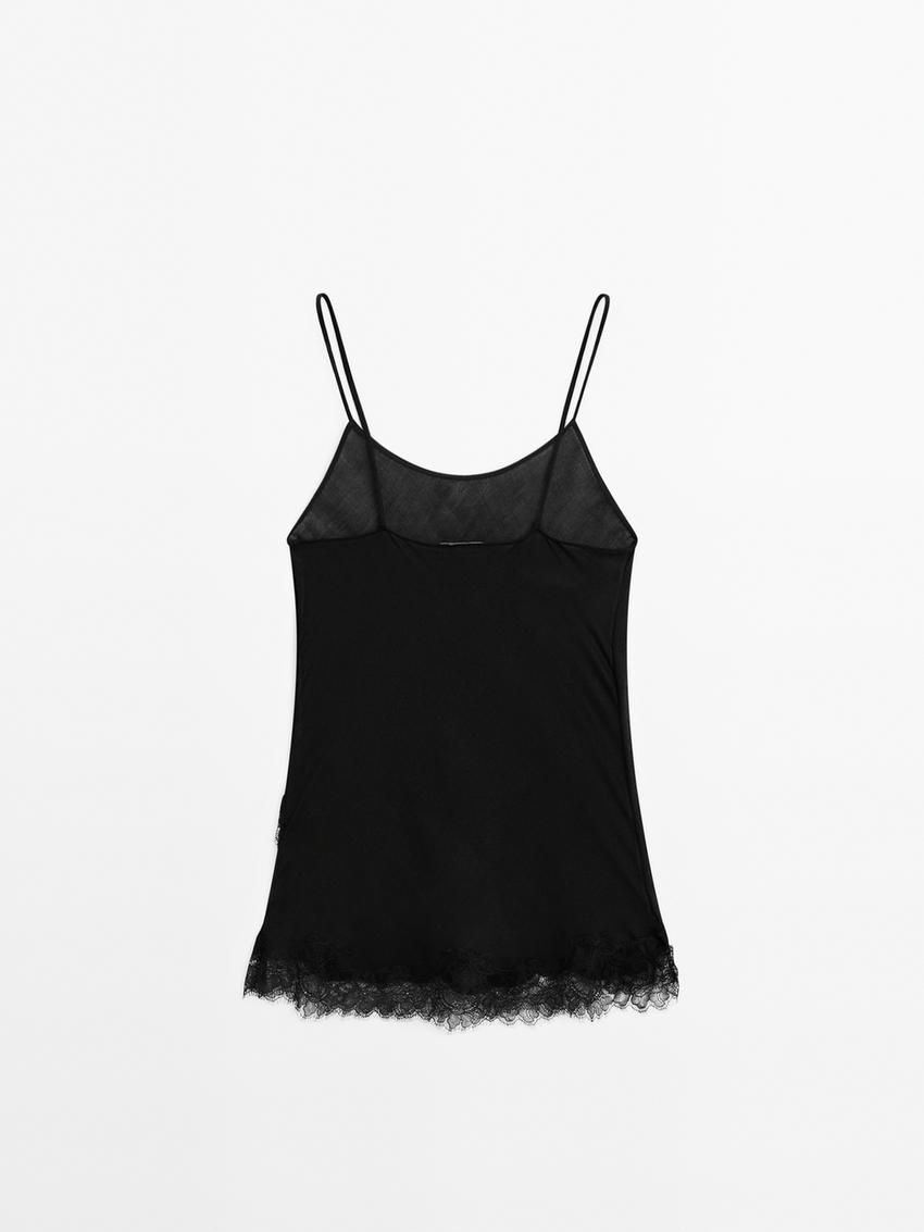 Massimo Dutti Lace-trimmed Camisole Women Top Black | US-JS1654980