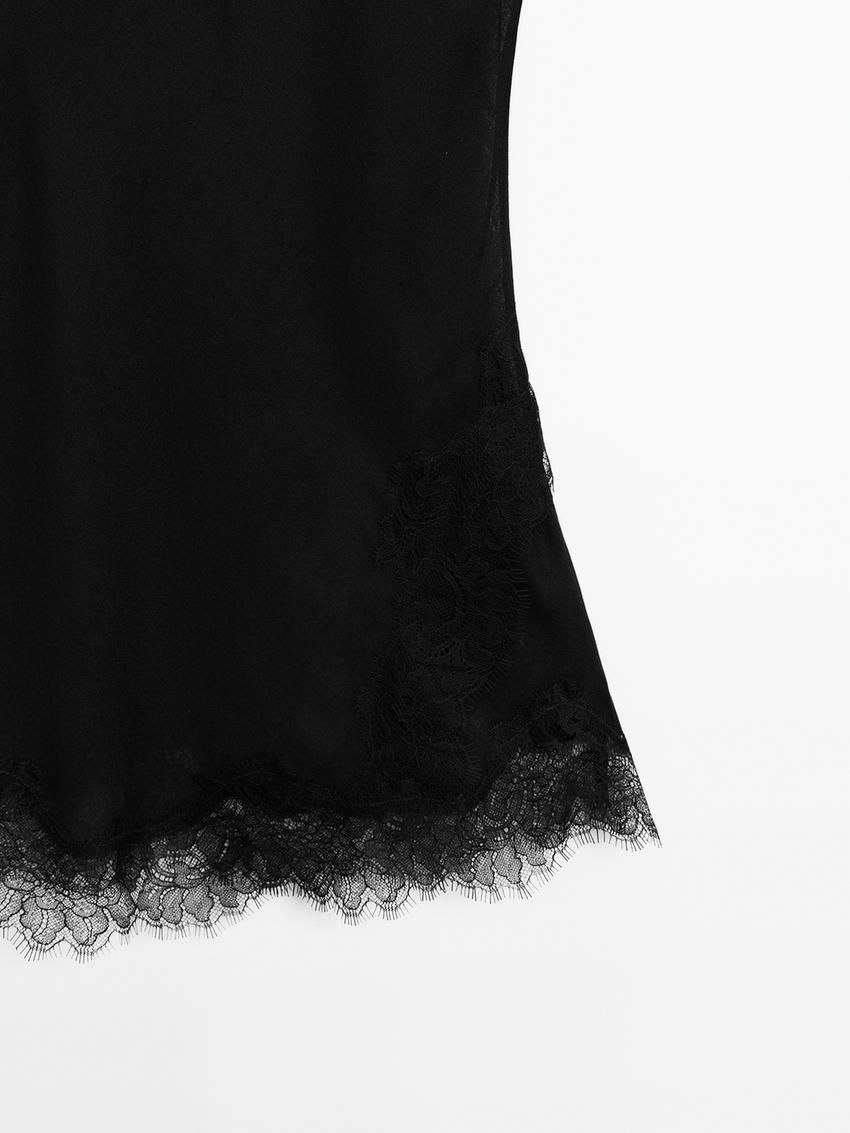 Massimo Dutti Lace-trimmed Camisole Women Top Black | US-JS1654980