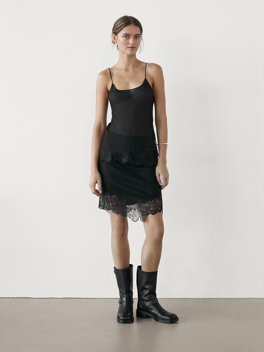 Massimo Dutti Lace-trimmed Camisole Women Top Black | US-JS1654980