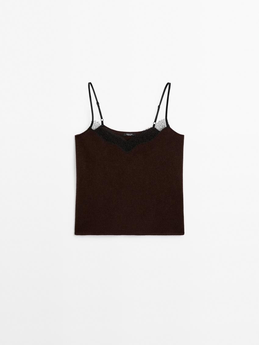 Massimo Dutti Lace-trimmed Camisole Women Top Chocolate | US-VG4735609