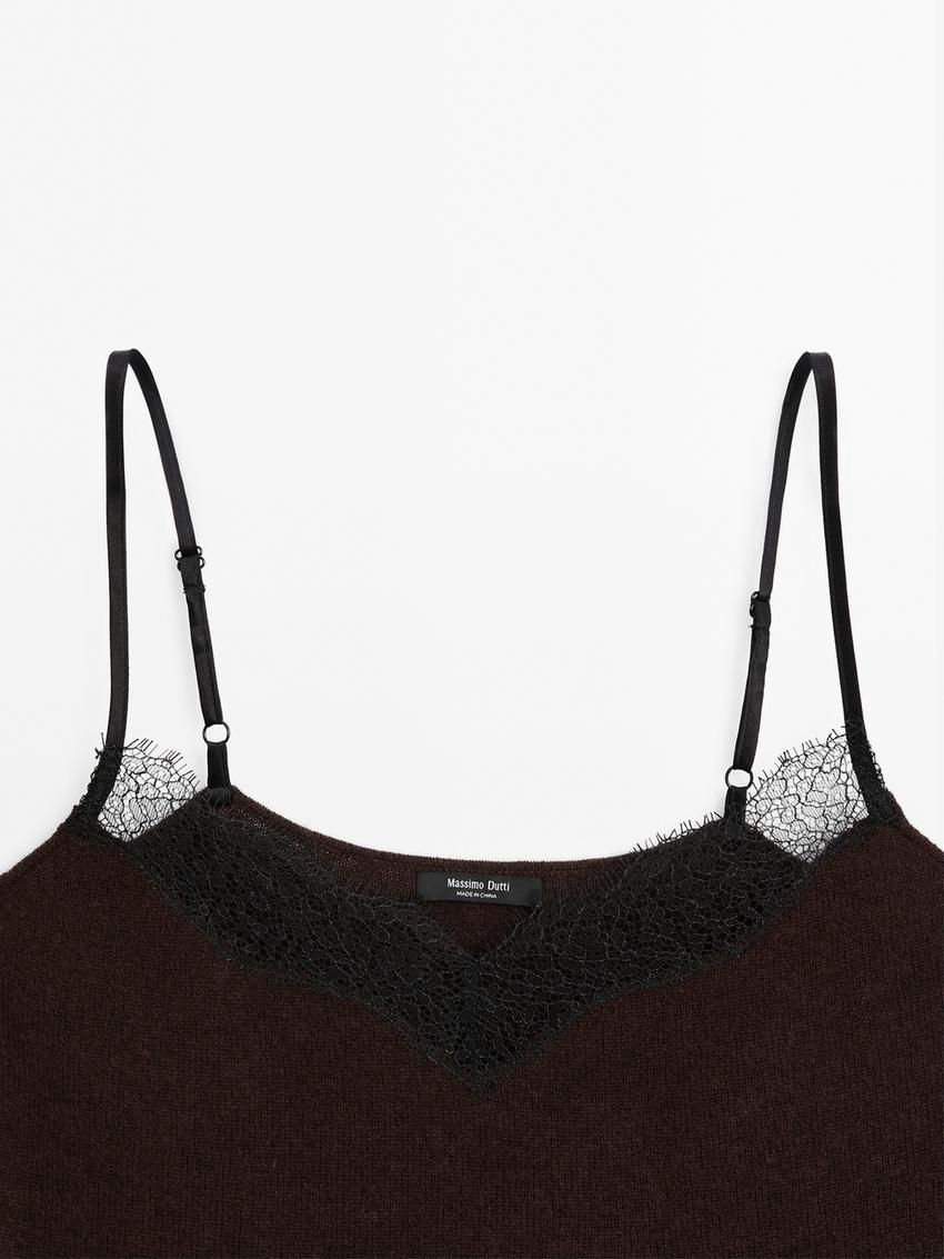 Massimo Dutti Lace-trimmed Camisole Women Top Chocolate | US-VG4735609