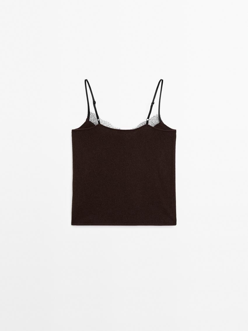 Massimo Dutti Lace-trimmed Camisole Women Top Chocolate | US-VG4735609
