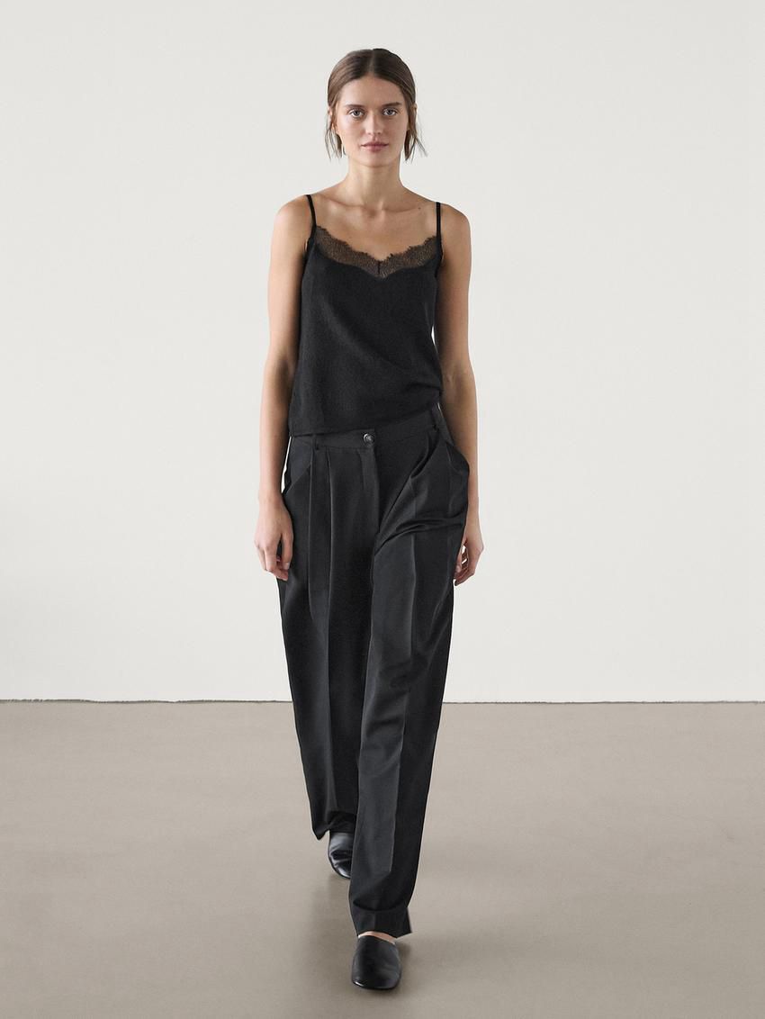 Massimo Dutti Lace-trimmed Camisole Women Top Black | US-ML5894102