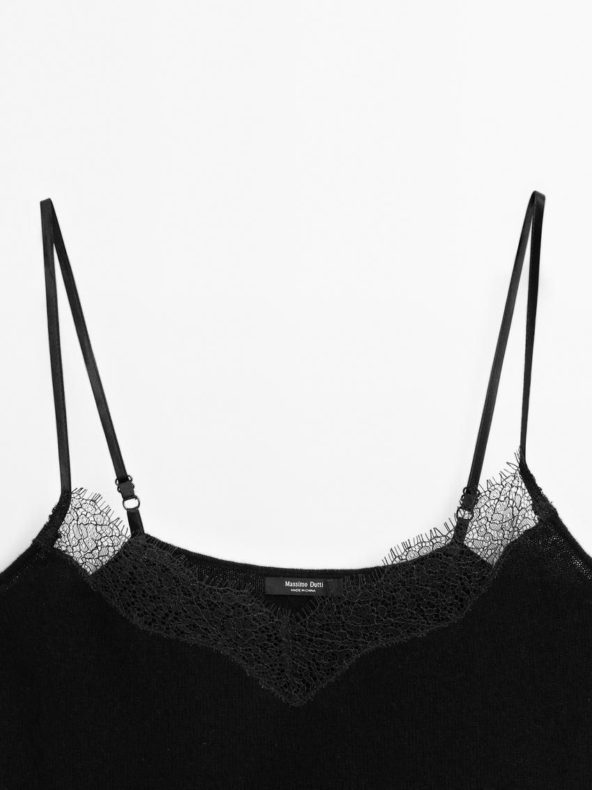 Massimo Dutti Lace-trimmed Camisole Women Top Black | US-ML5894102