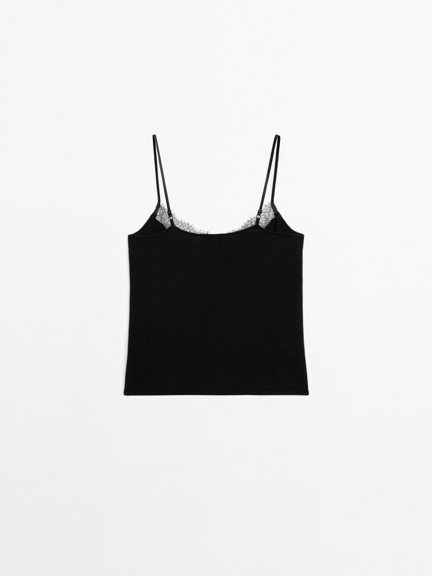 Massimo Dutti Lace-trimmed Camisole Women Top Black | US-ML5894102