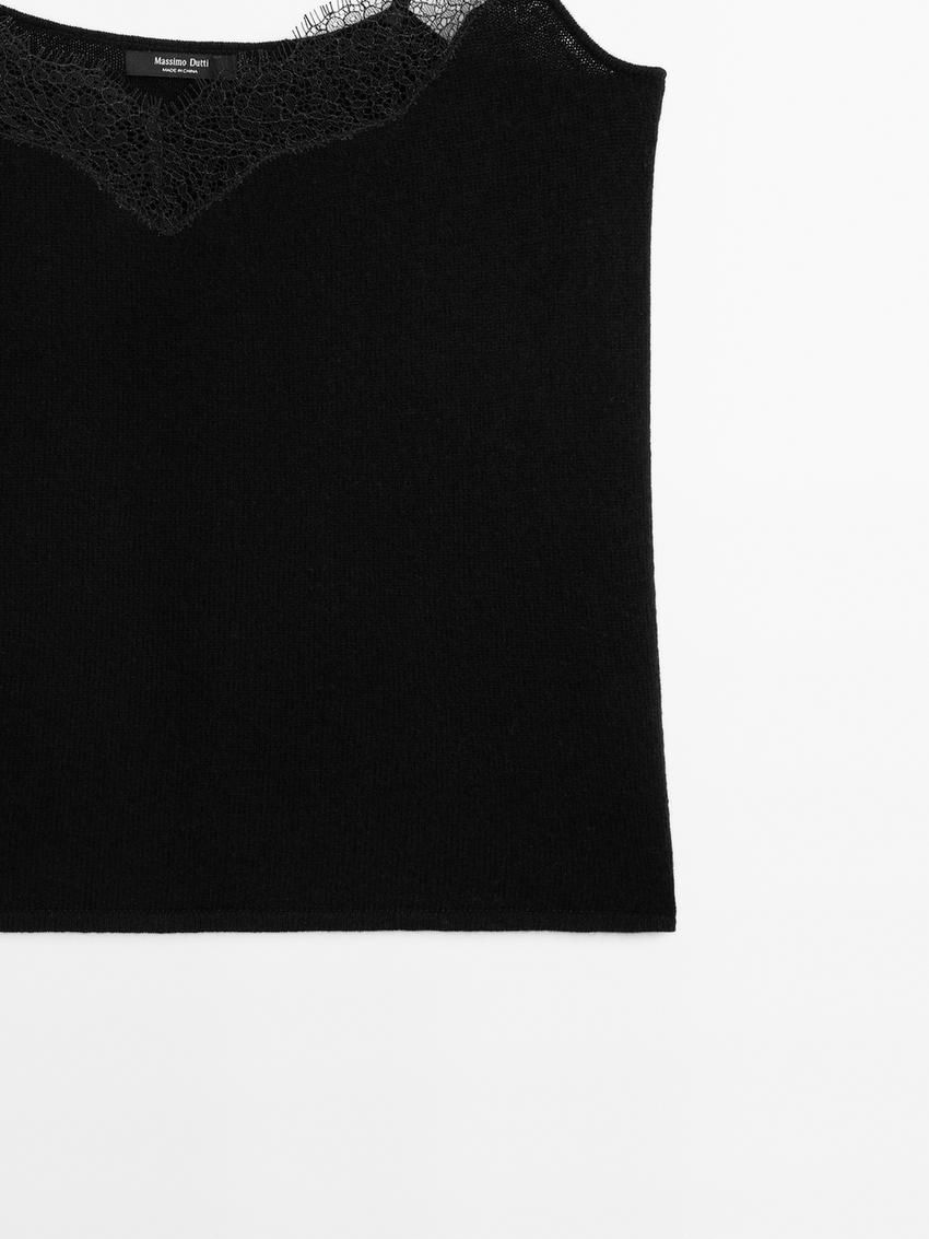 Massimo Dutti Lace-trimmed Camisole Women Top Black | US-ML5894102