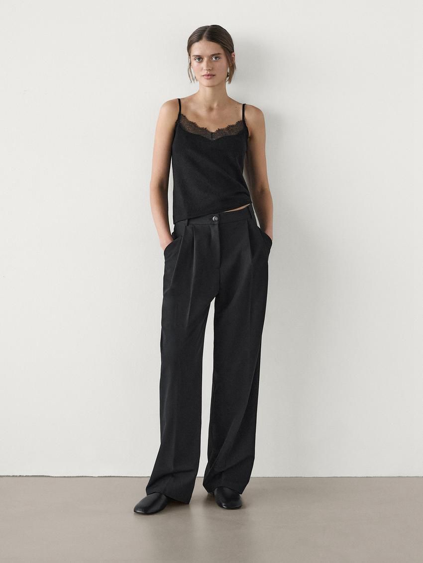 Massimo Dutti Lace-trimmed Camisole Women Top Black | US-ML5894102