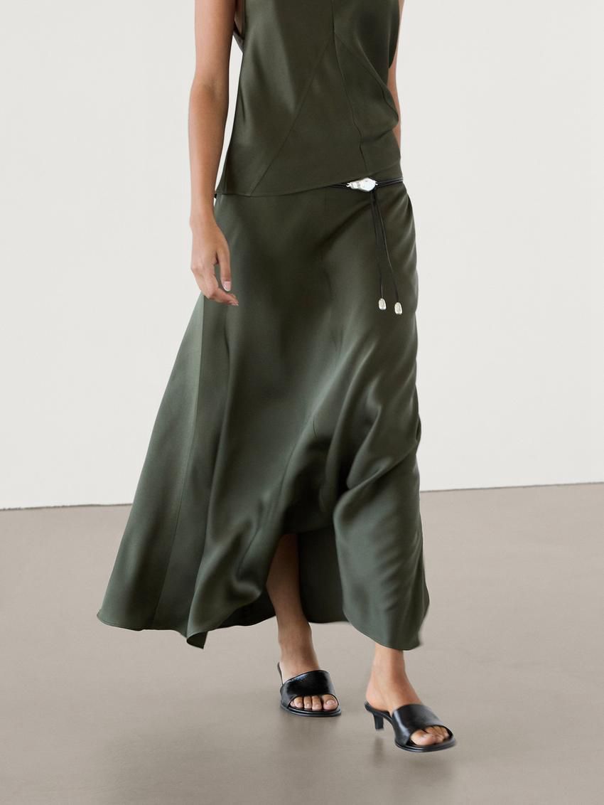 Massimo Dutti Lace-trimmed Midi Co-ord Women Skirts Green | US-JG3192087