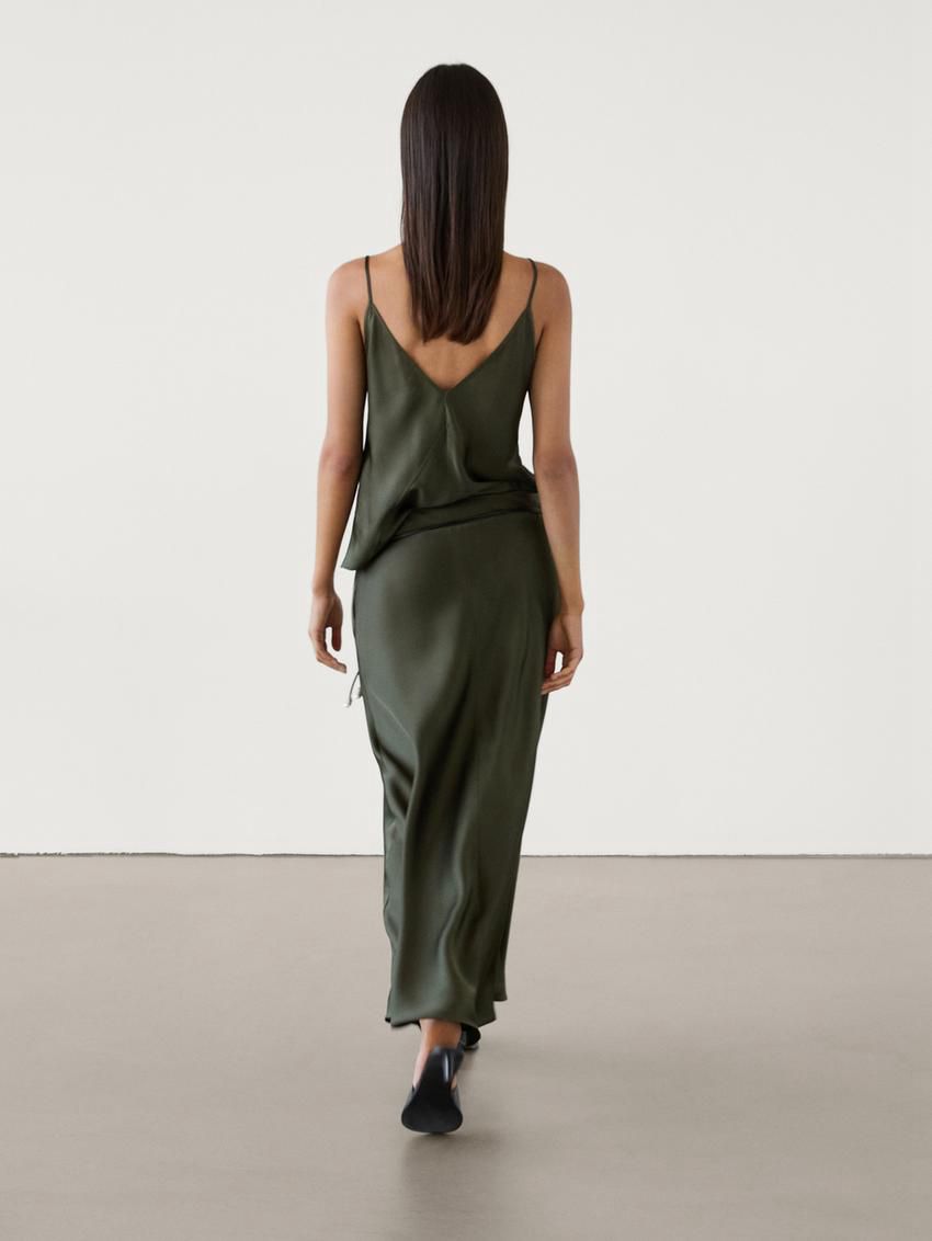 Massimo Dutti Lace-trimmed Midi Co-ord Women Skirts Green | US-JG3192087