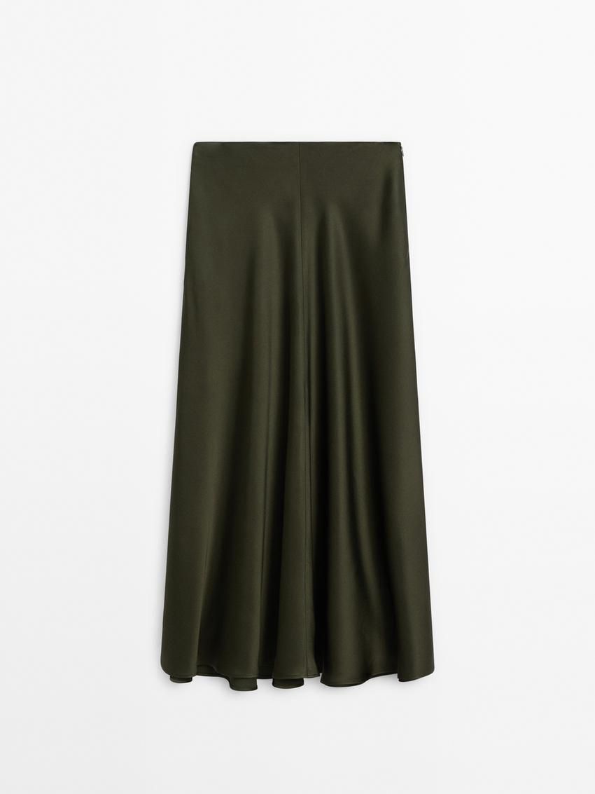 Massimo Dutti Lace-trimmed Midi Co-ord Women Skirts Green | US-JG3192087