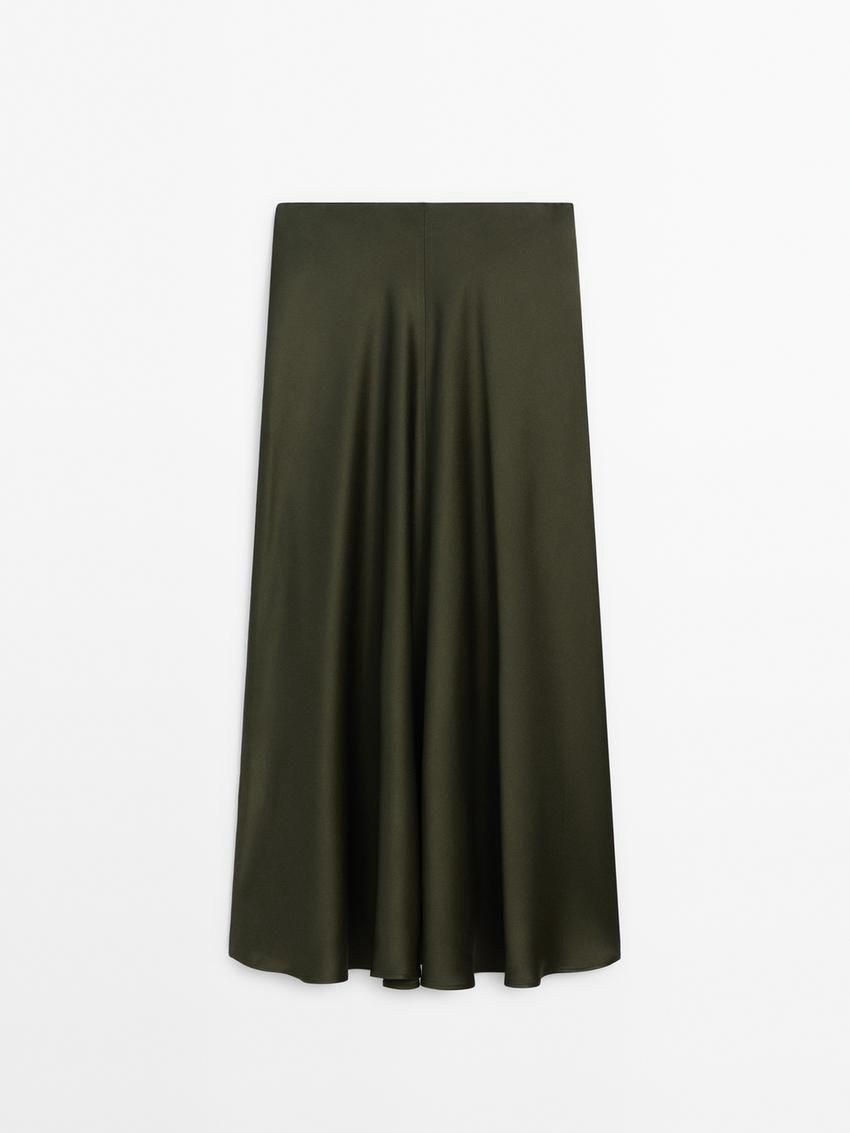 Massimo Dutti Lace-trimmed Midi Co-ord Women Skirts Green | US-JG3192087