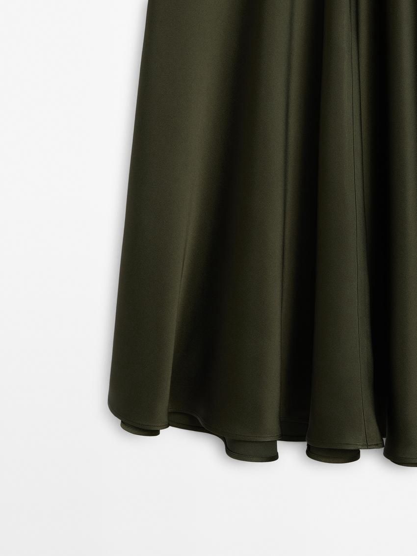 Massimo Dutti Lace-trimmed Midi Co-ord Women Skirts Green | US-JG3192087