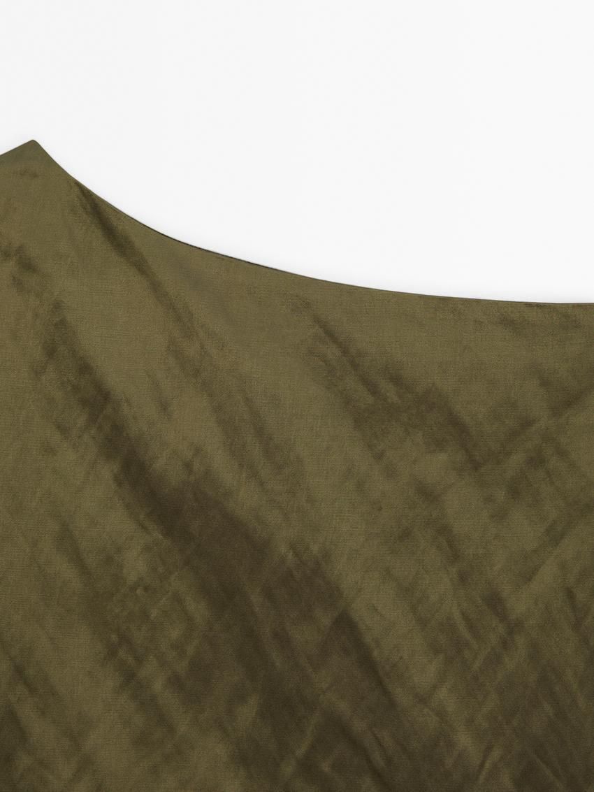 Massimo Dutti Lace-trimmed Midi With Shoulder Detail Women Dress Olive | US-CW5096217