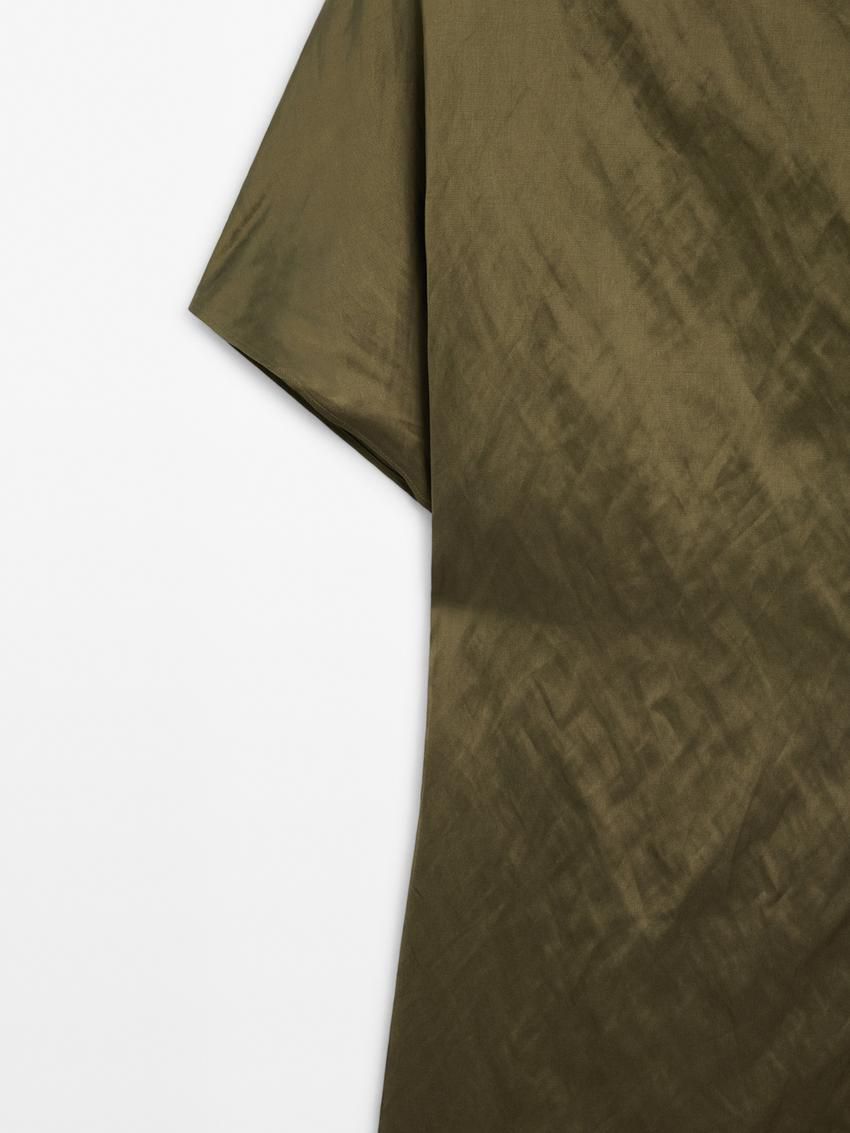 Massimo Dutti Lace-trimmed Midi With Shoulder Detail Women Dress Olive | US-CW5096217