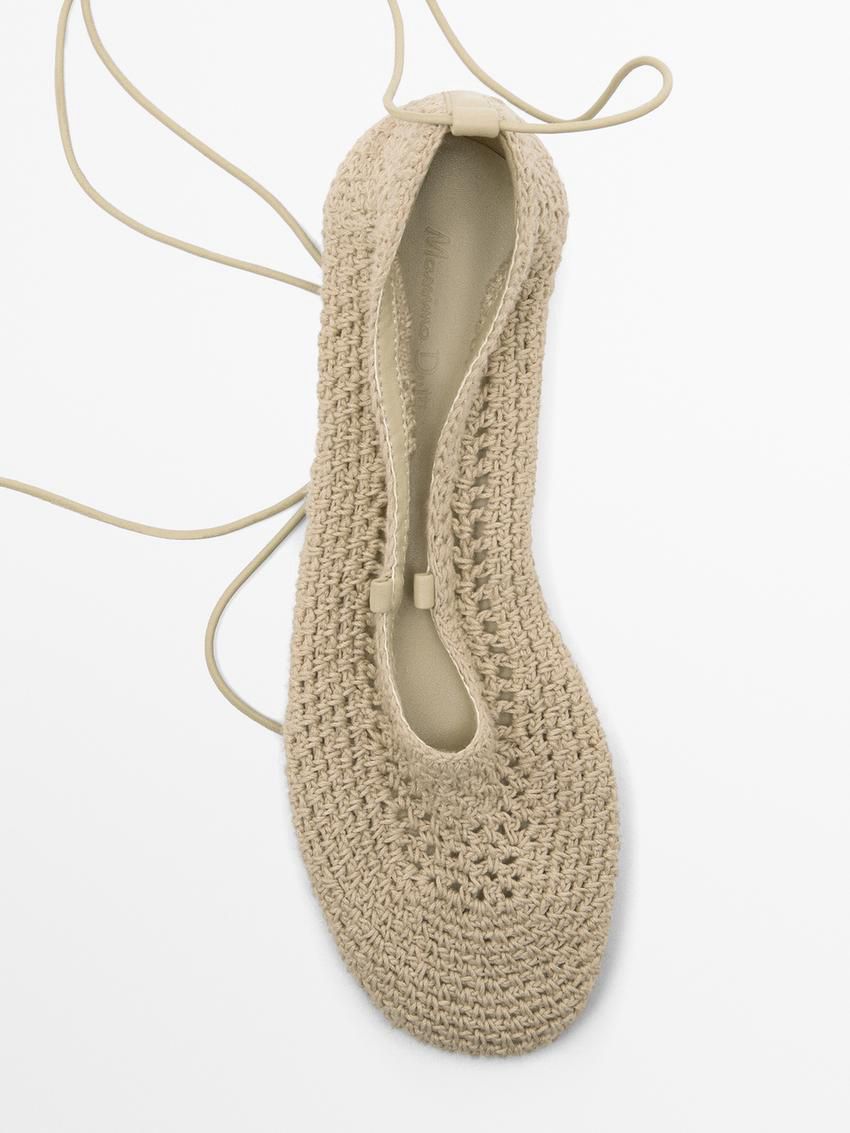 Massimo Dutti Lace-up Crochet Women Ballet Flats Cream | US-IS9673485